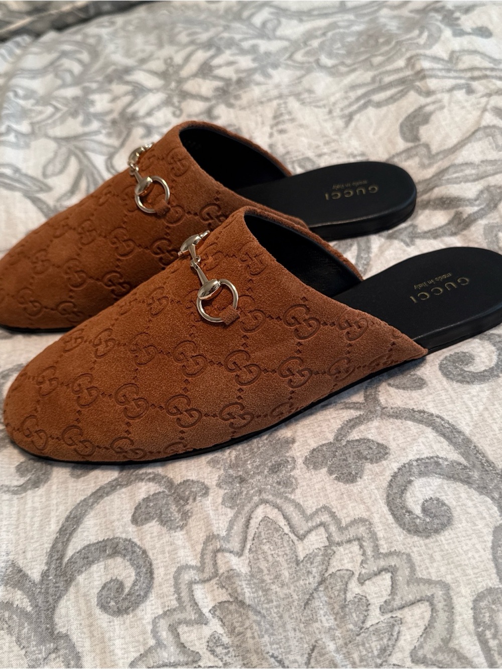Gucci women’s Brown Suede Horsebit Slip-On Loafers - Picture 2 of 8